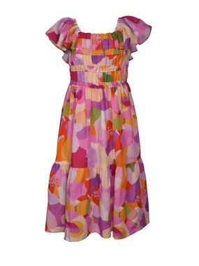 Iris & Ivy Flower Print Tie Back Flutter Sleeve Dress